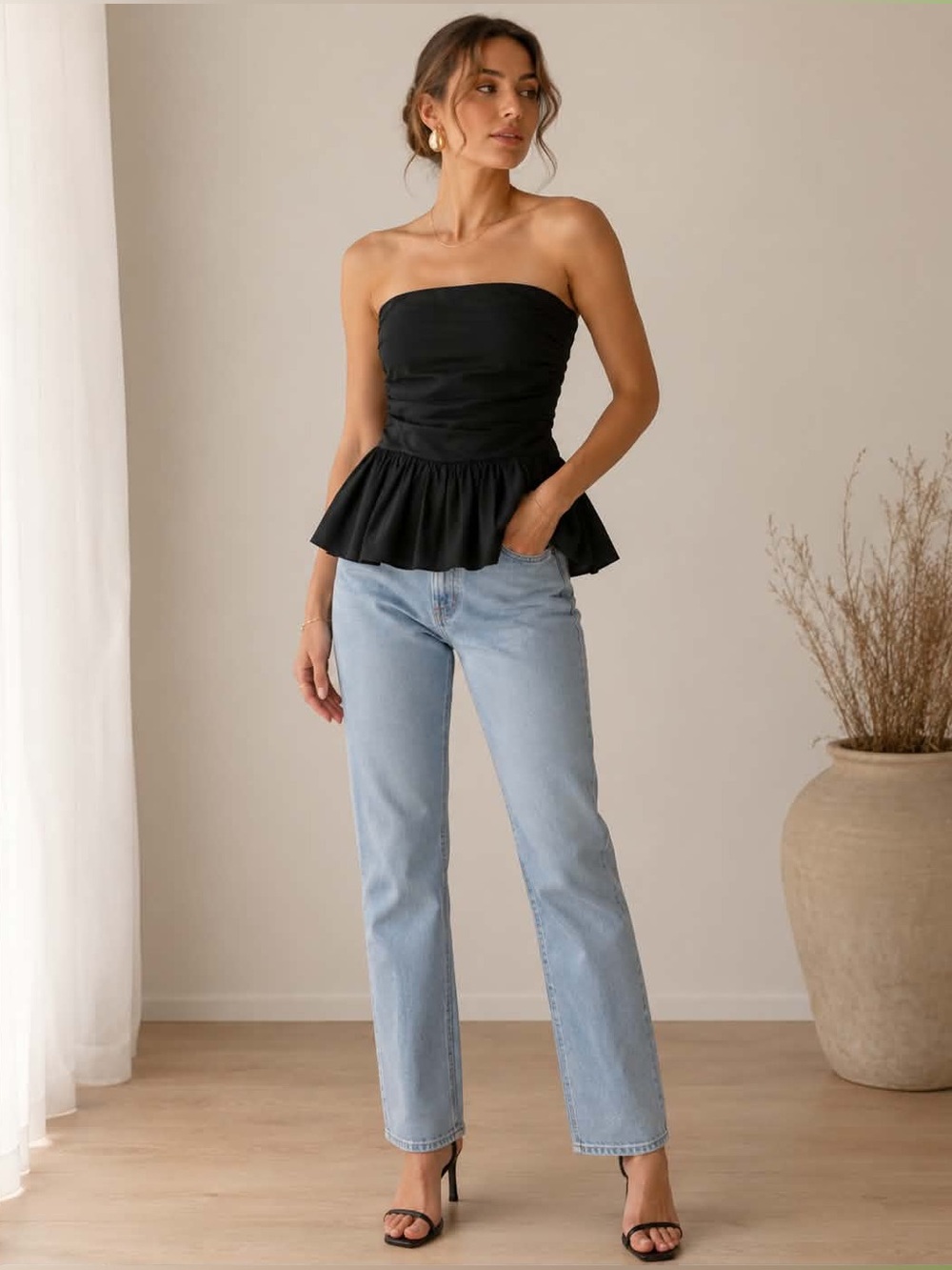 Anthropologie x dRA Strapless Linen blend Black top